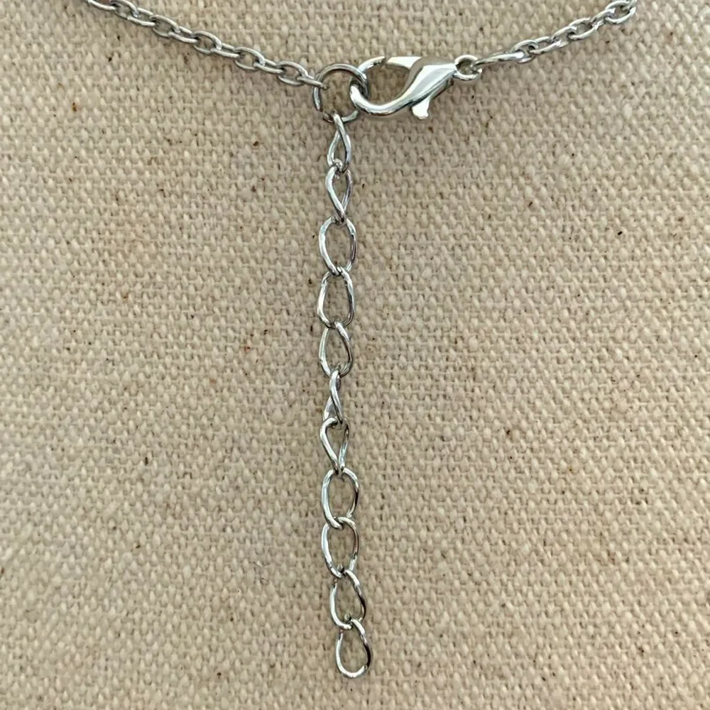 Men’s Western Cow Tag Pendant Necklace Silver Tone with Turquoise Accent